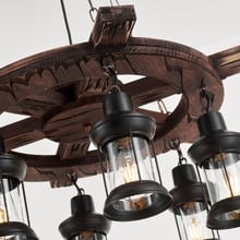 Allen Wheel Pine Wood 6-Light Pendant Light
